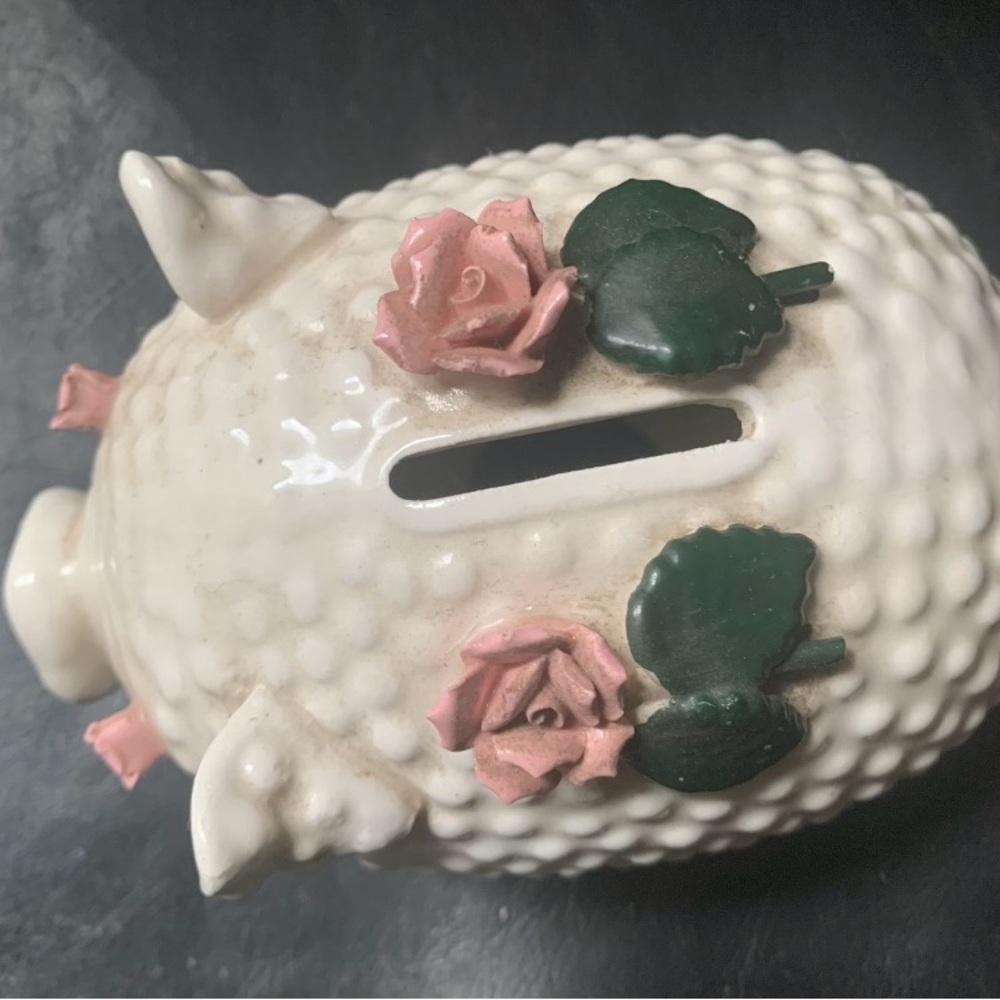 Vintage Milk glass Hobnail Lefton Piggy bank - Picture 7 of 9